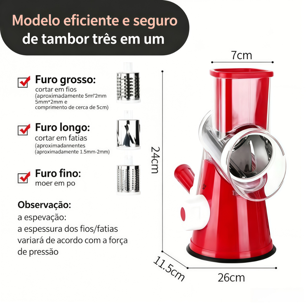 Cortador Fatiador Ralador Frutas Legumes Verduras Queijos Cozinha 3 Peças Tabletop -U11 — imagen 6