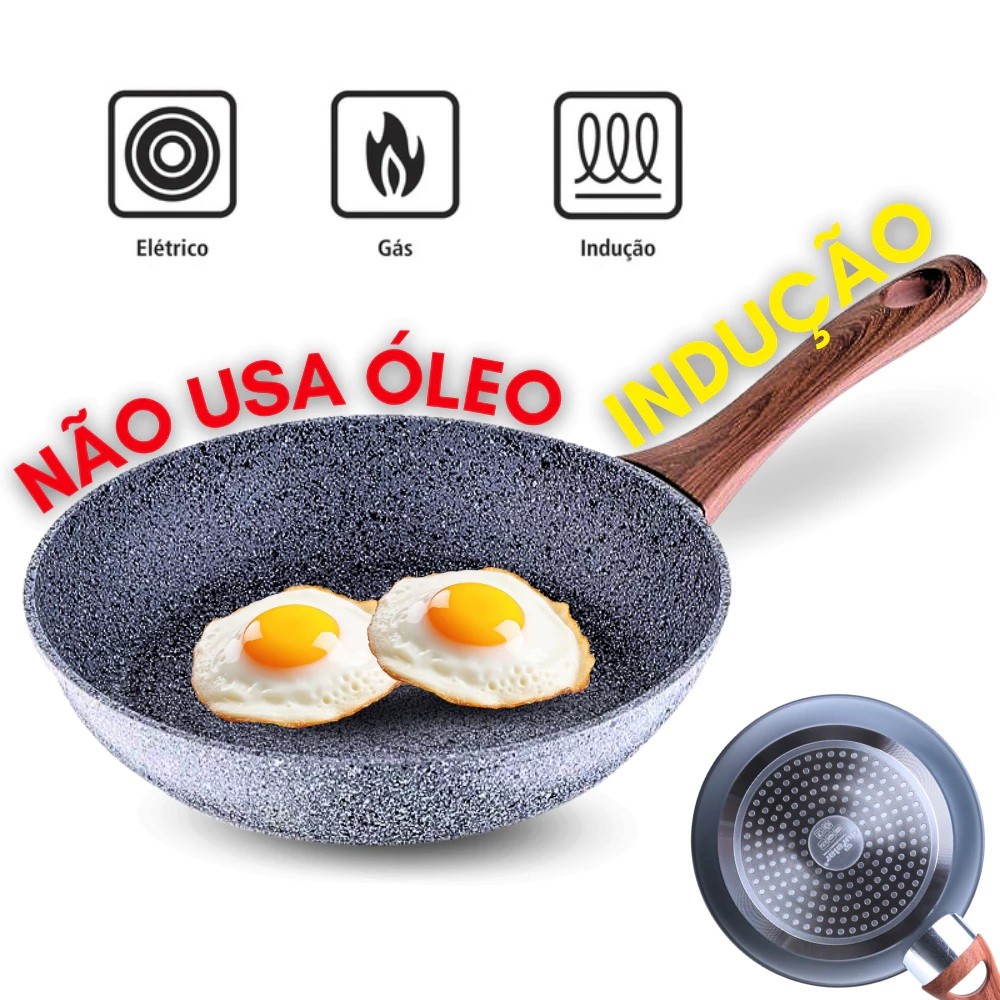 2/1 Frigideira 16 e 18cm Granito Antiaderente Indução de Alumínio Revestimento Cerâmico Premium Cabo Madeira — imagen 3