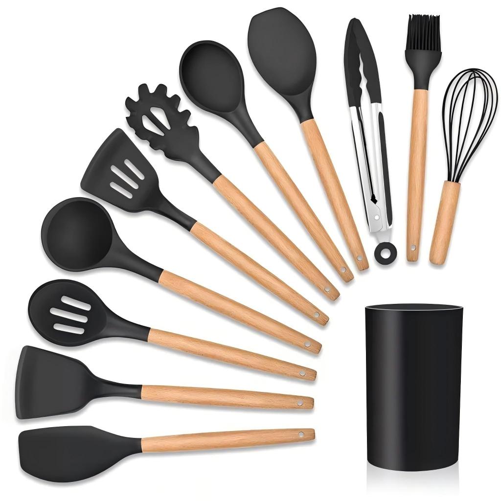 KIT de Utensílios Para Cozinha em Silicone e Bambu 12 Peças — imagen 2
