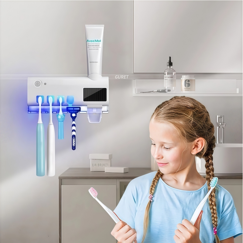 Porta Escova de Dentes UV com Dispenser de Pasta Dental Suporte Banheiro Sem Furar — imagen 2