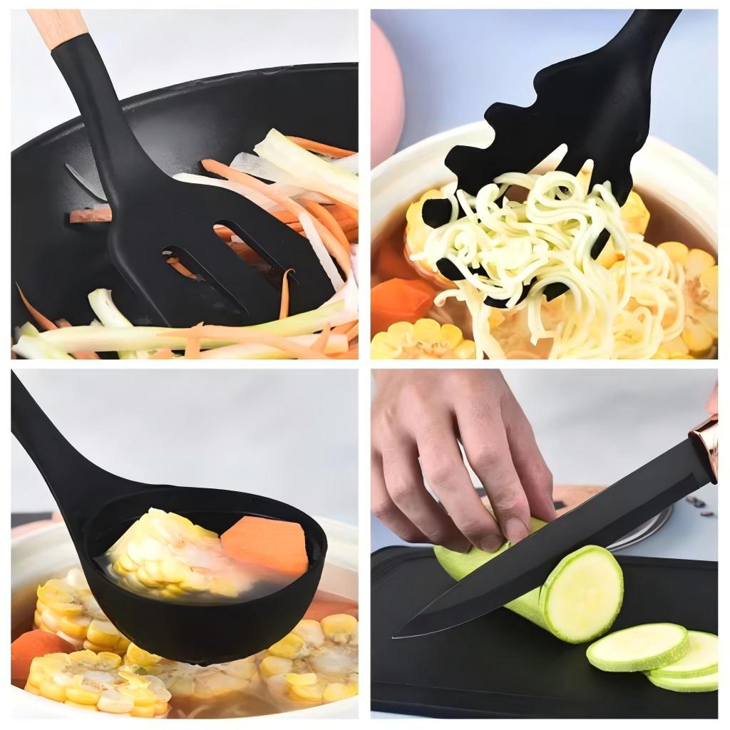 KIT de Utensílios Para Cozinha em Silicone e Bambu 12 Peças — imagen 4