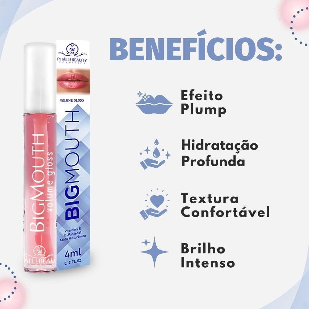 Gloss Volumoso Big Mouth com Hialurônico - Rosa Phállebeauty 4 ml — imagen 3