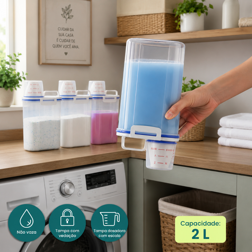 Kit 4 Potes Herméticos 2L Para Lavanderia Com Vedação P/ Sabão em Pó Amaciante Produtos de Limpeza Organização Total — imagen 4