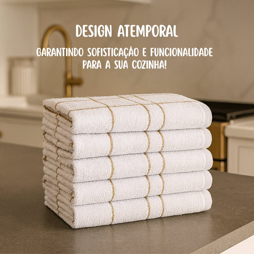 5 Pano Prato Cozinha Xadrez Branco c/ Dourado Grande Algodão Macio Laune Haus — imagen 3