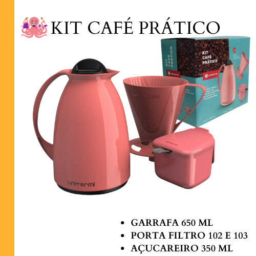 Kit Garrafa Temica Cafe 650ml Açucareiro Suporte Para filtro 102 e103 Unitermi Kit Cafe Pratico — imagen 4