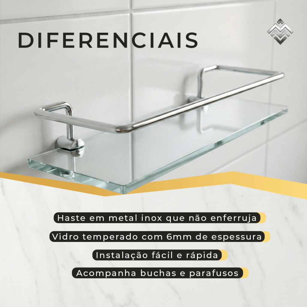 Kit 2 Porta Shampoo Suporte de Banheiro Reto Vidro Temperado 30cm Prateleira Organizador — imagen 4