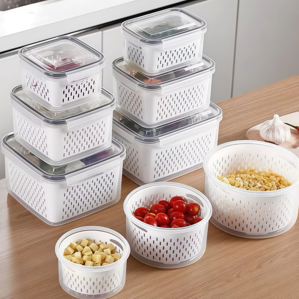 Kit 3 Potes Organizadores Geladeira Para Alimentos Vegetais Fruta Cozinha Moderna Uso Microonda
