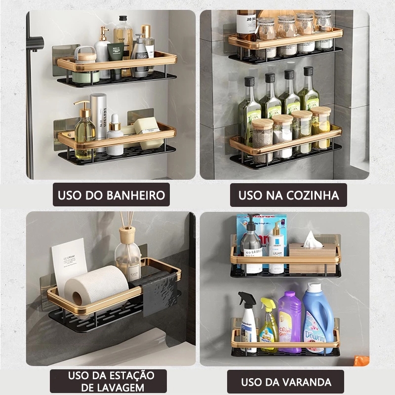 ouro Suporte De Shampoo Prateleiras De Banheiro Sem Furo — imagen 2