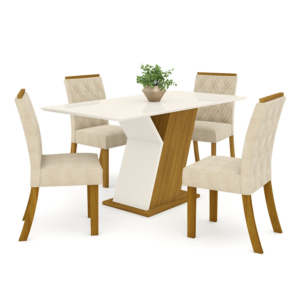 Conjunto Sala de Jantar Mesa 120 Cm Tampo MDF 4 Cadeiras Lupita Casa 812 — imagen 4