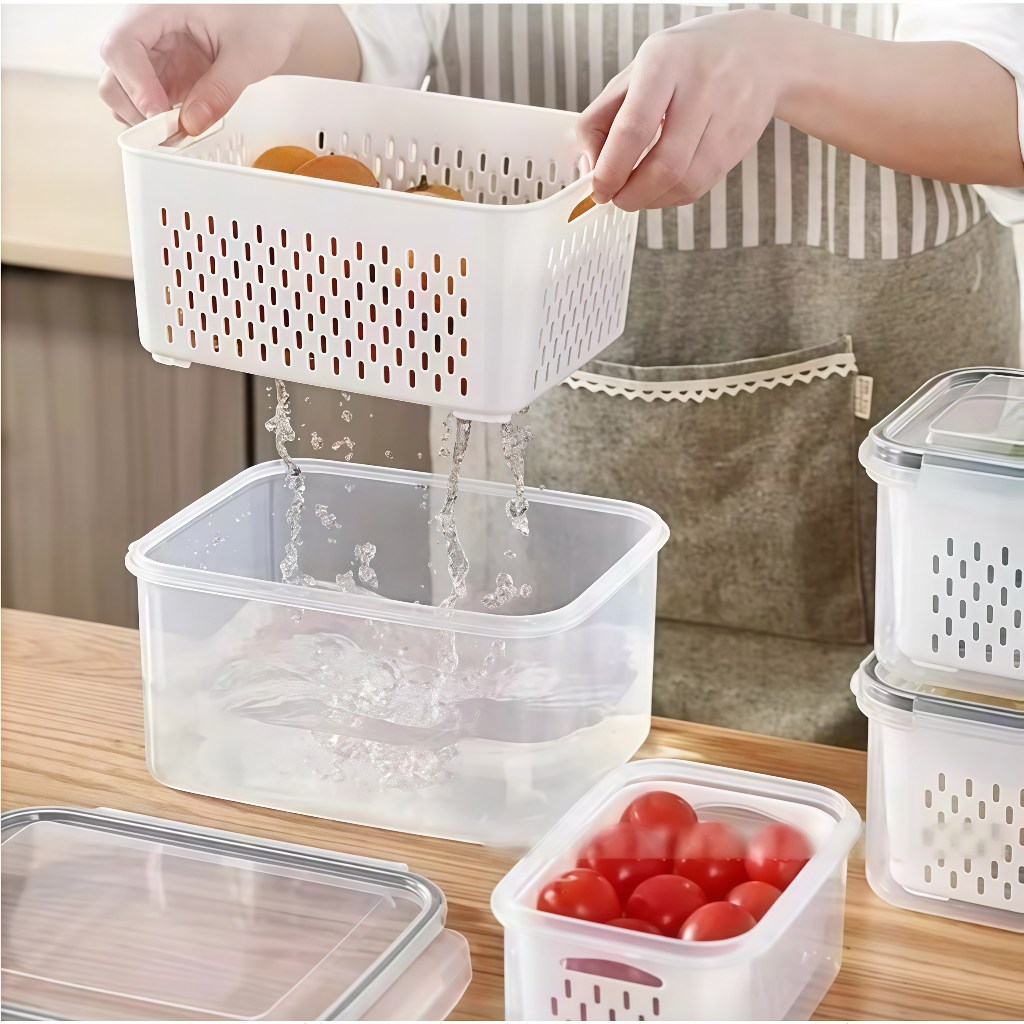 Kit 3 Potes Organizadores Geladeira Para Alimentos Vegetais Fruta Cozinha Moderna Uso Microonda — imagen 6